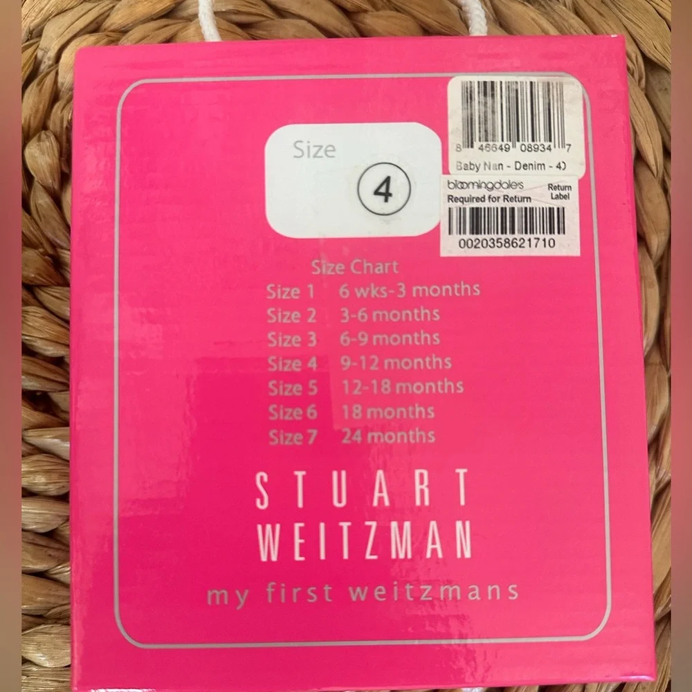 NWT sz 4 Stuart Weitzman Baby Nan Denim baby girl shoes bow zip back raffia